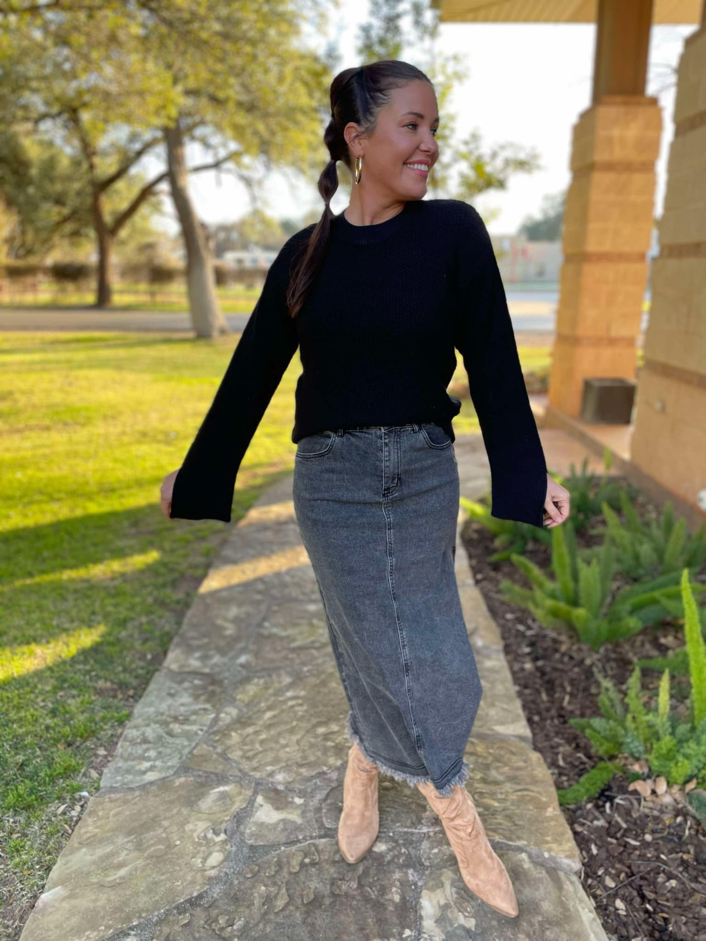 Worth The Risk Black Denim Skirt
