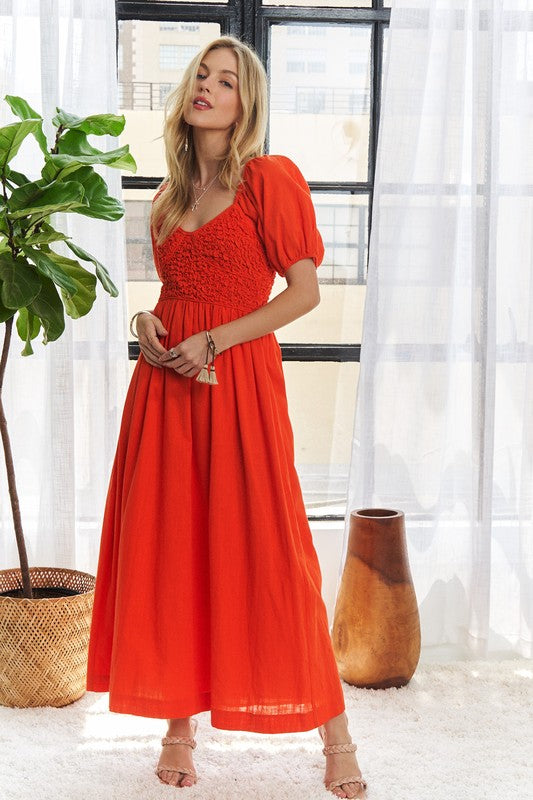 Adore Popcorn Smocked Puff Sleeve Dress