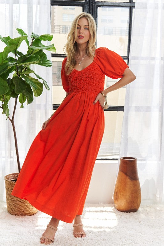 Adore Popcorn Smocked Puff Sleeve Dress