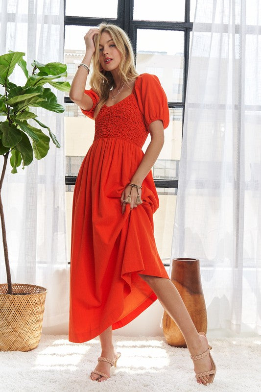 Adore Popcorn Smocked Puff Sleeve Dress