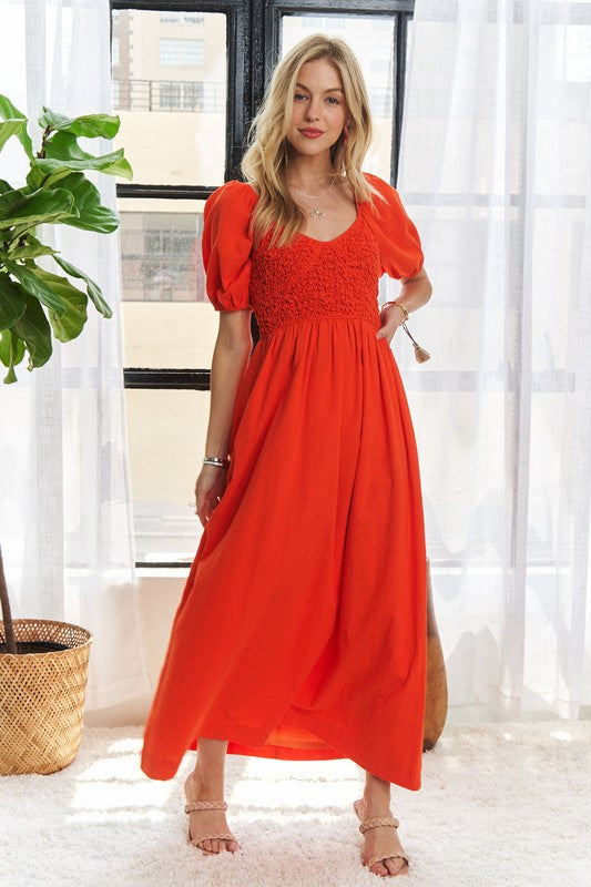 Adore Popcorn Smocked Puff Sleeve Dress