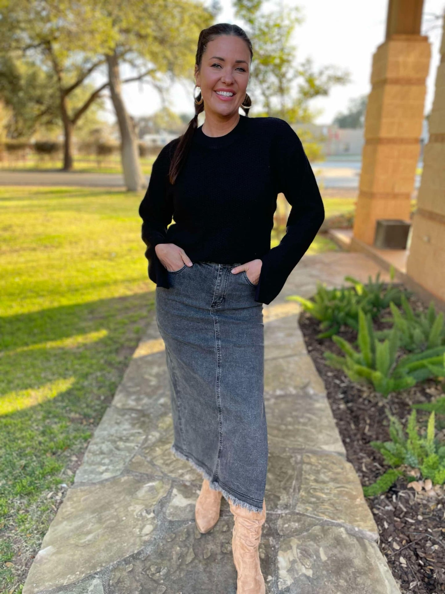 Worth The Risk Black Denim Skirt