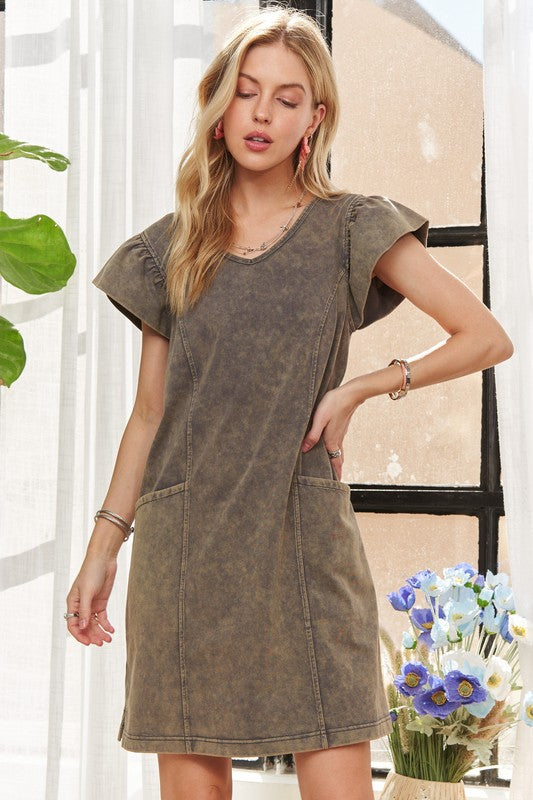 Mineral Washed Cap Sleeve Dress