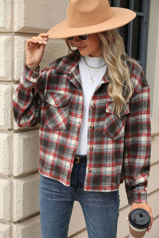 Pocketed Plaid Flannel Jacket